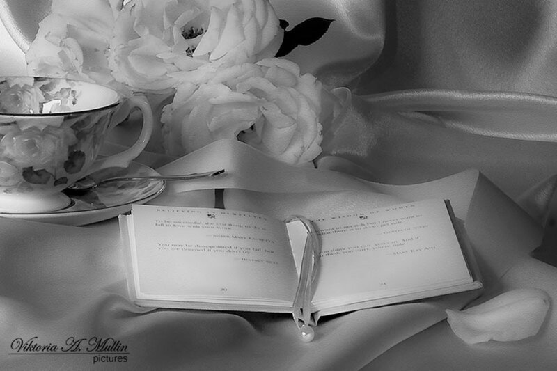 Open Book with Flowers — Black, Serene