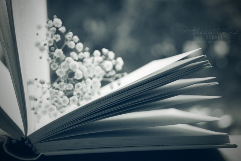 Open Book with Flowers — Black