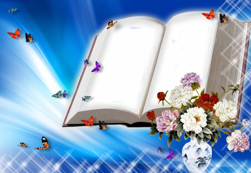 Open Book with Flowers — Blue, Serene