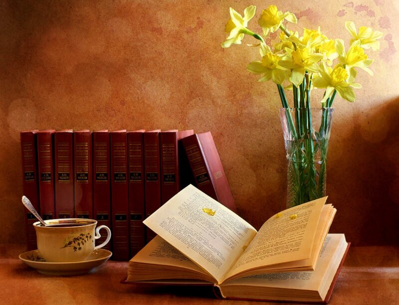 Open Book with Flowers — Brown