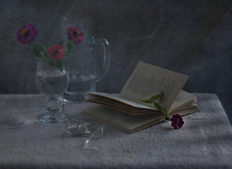 Open Book with Flowers — Gray