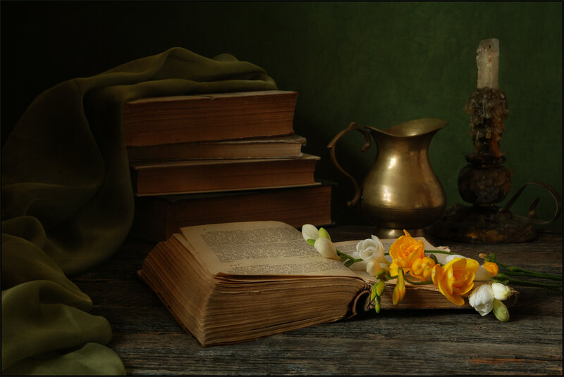 Open Book with Flowers — Green