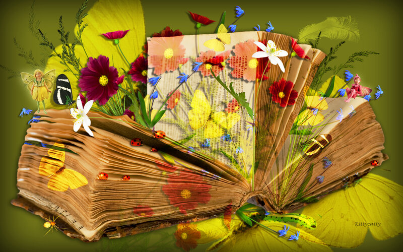 Open Book with Flowers — Green, Whimsical