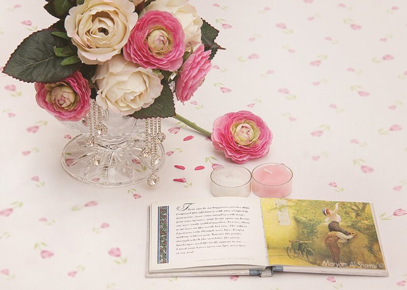 Open Book with Flowers — Pink, Serene, Afternoon