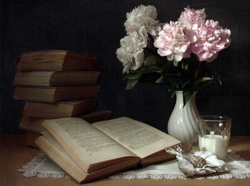 Open Book with Flowers — White