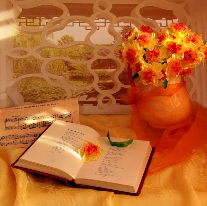 Open Book with Flowers — Yellow, Serene, Afternoon