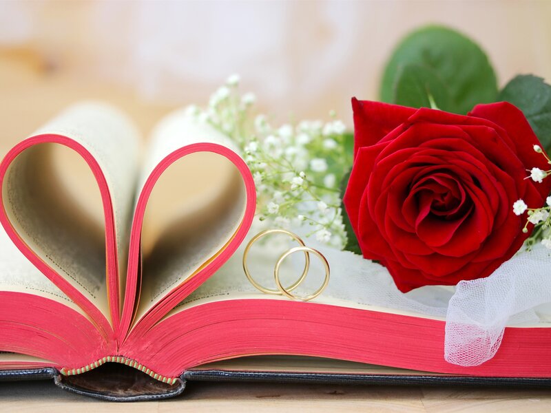 Open Book with Heart Shape — Red, Romantic