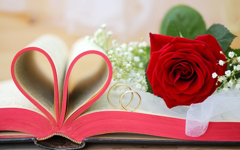 Open Book with Heart Shape — Red