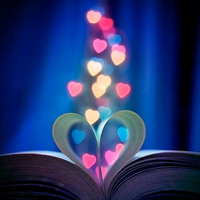 Open Book with Heart-shaped Pages — Blue