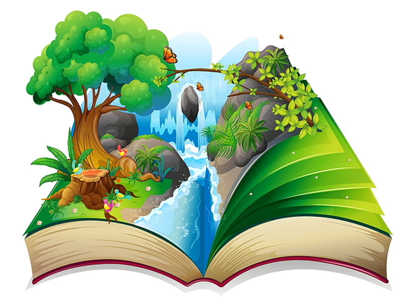 Open Book with Jungle Scene