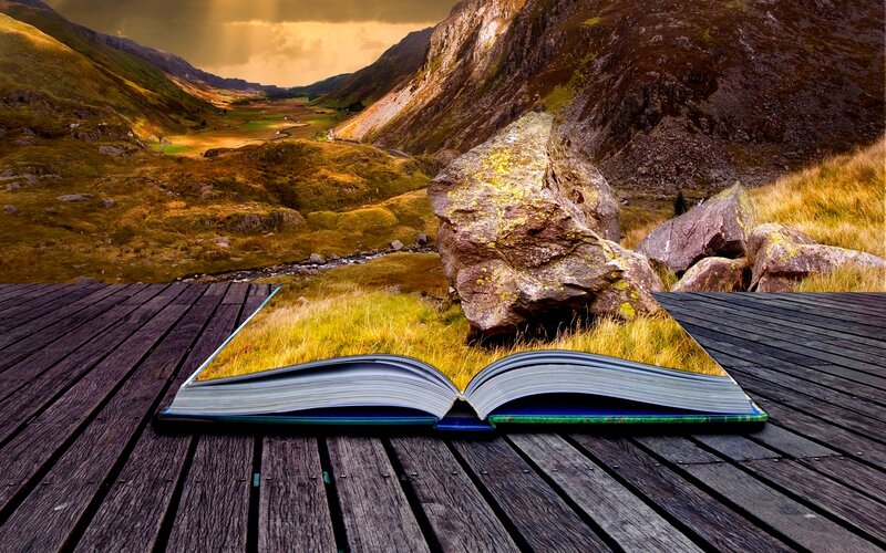 Open Book with Landscape — Brown