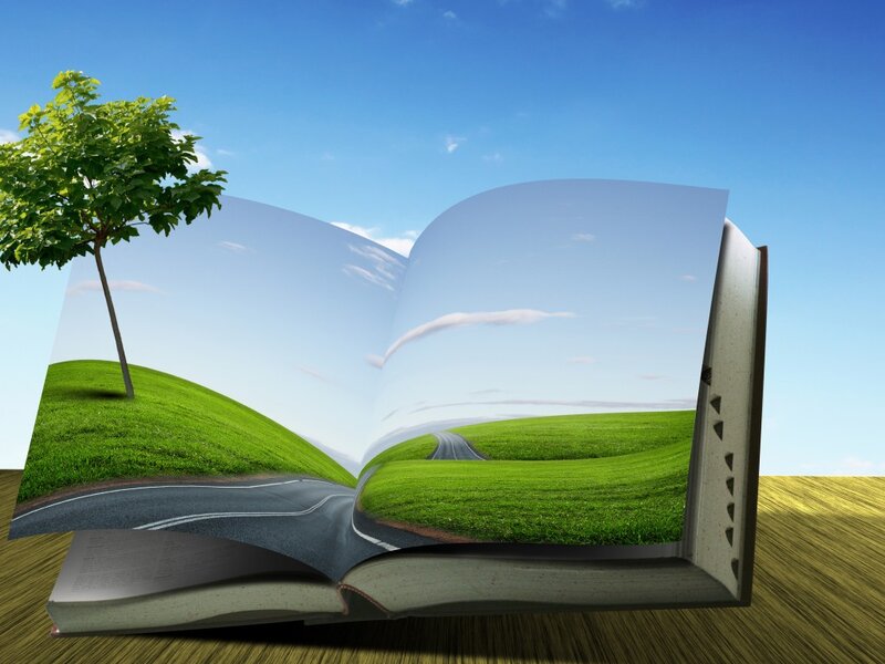 Open Book with Landscape — Green