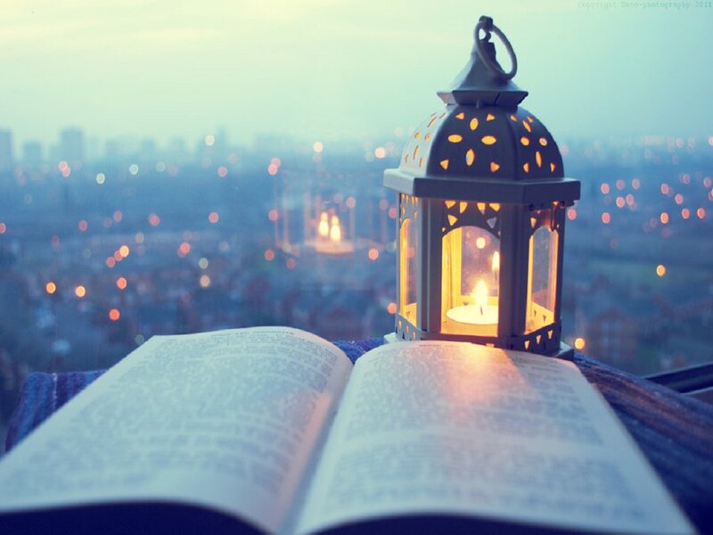 Open Book with Lantern — Blue, Serene