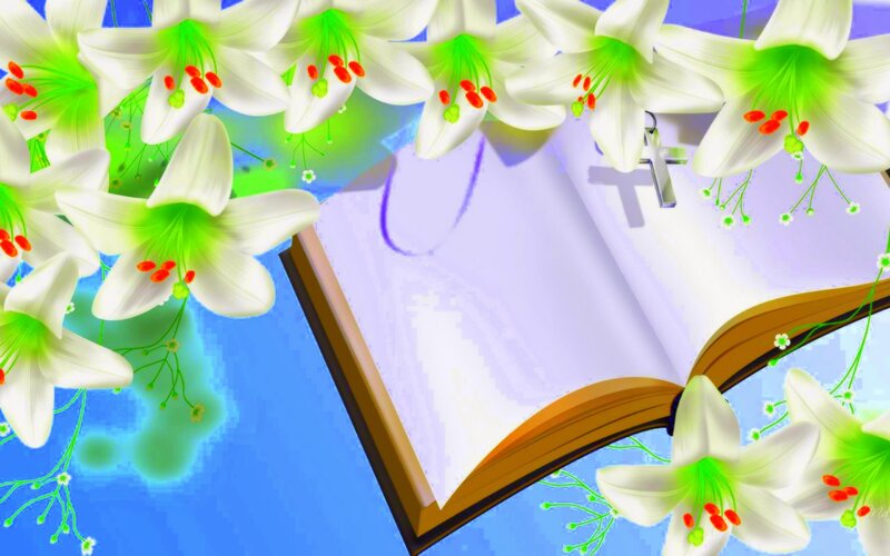 Open Book with Lilies