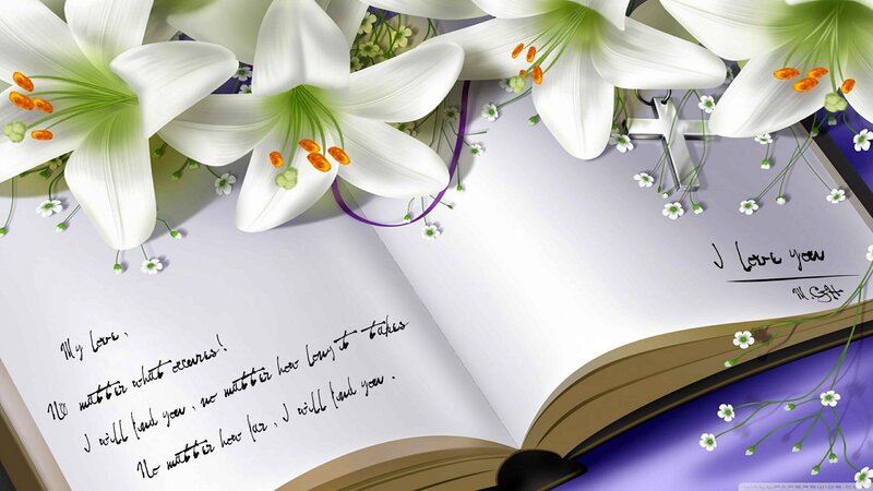 Open Book with Lilies — White, Serene
