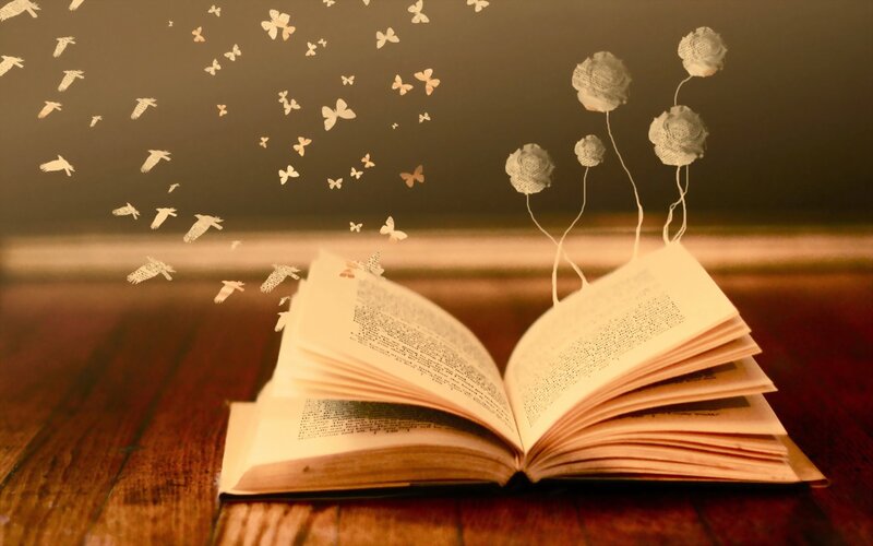 Open Book with Paper Flowers
