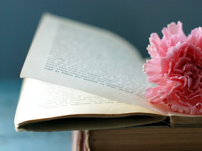 Open Book with Pink Flower