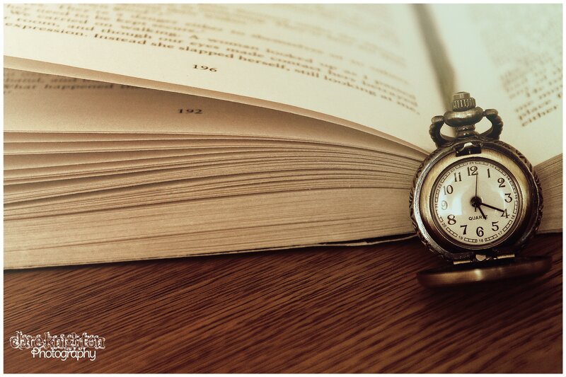 Open Book with Pocket Watch — Brown, Calm, Photograph, Pocket Watch