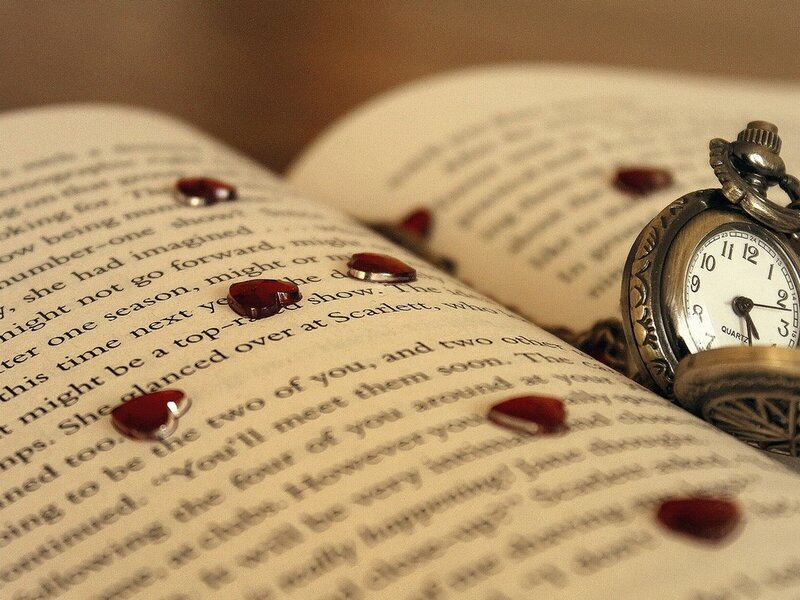 Open Book with Pocket Watch — Brown, Calm, Photograph