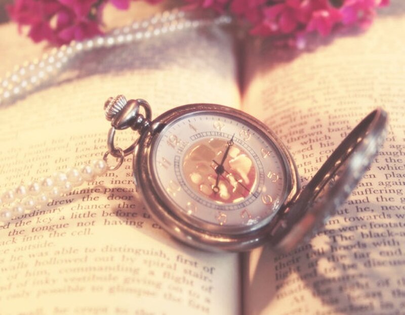 Open Book with Pocket Watch — Brown, Calm