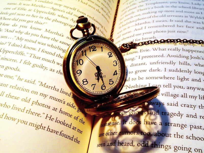 Open Book with Pocket Watch — Brown