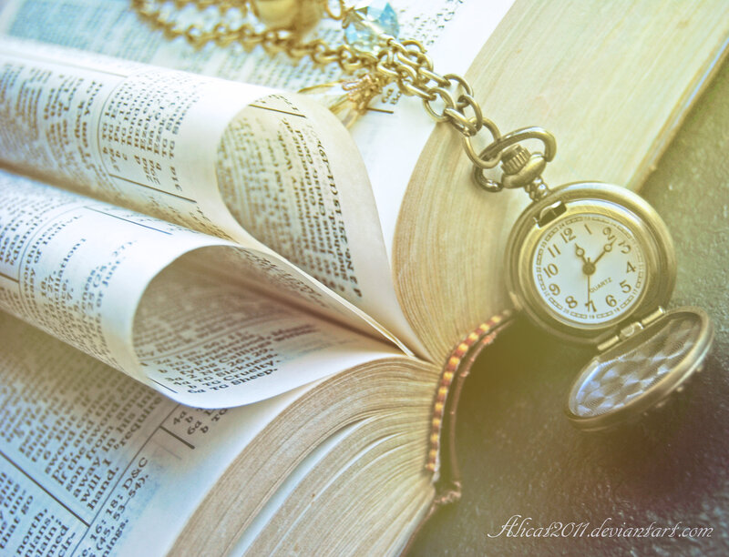 Open Book with Pocket Watch — White, Serene