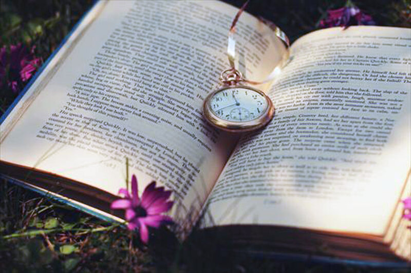 Open Book with Pocket Watch — White