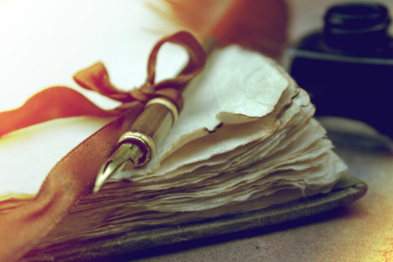 Open Book with Quill Pen — Brown