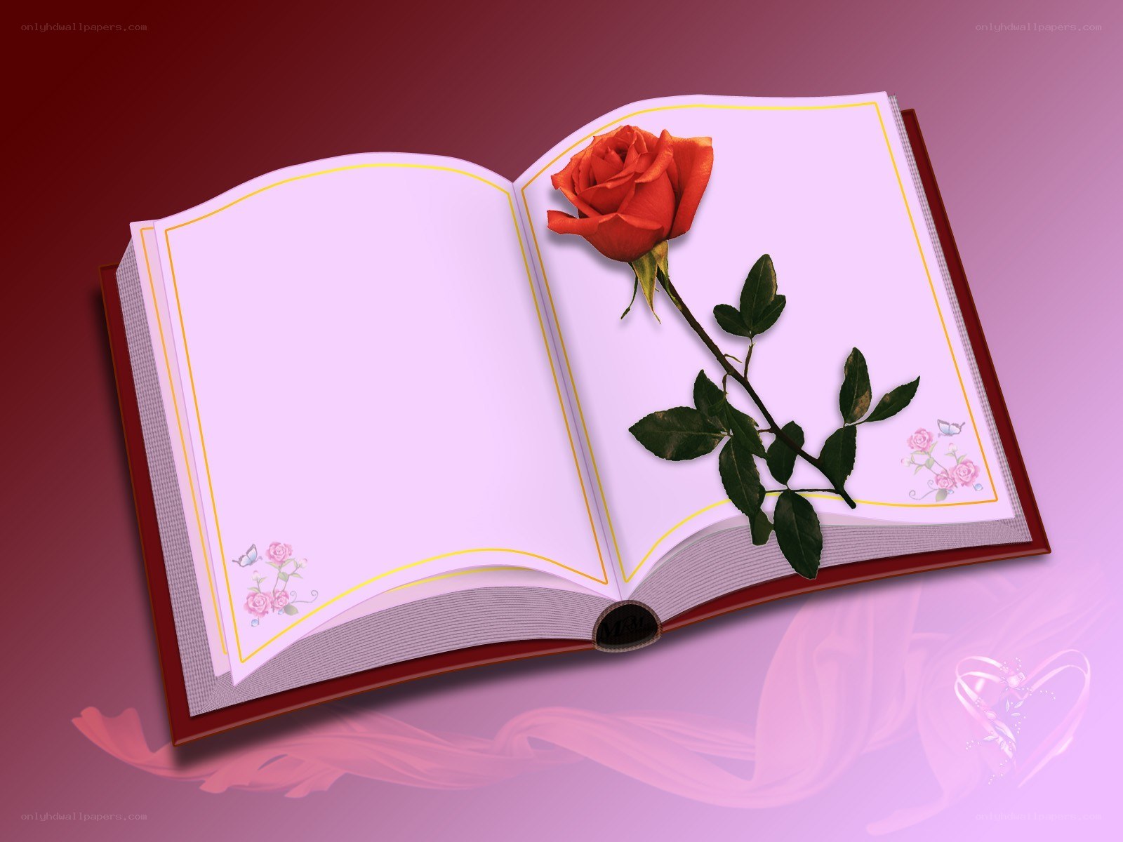 open book with red rose
