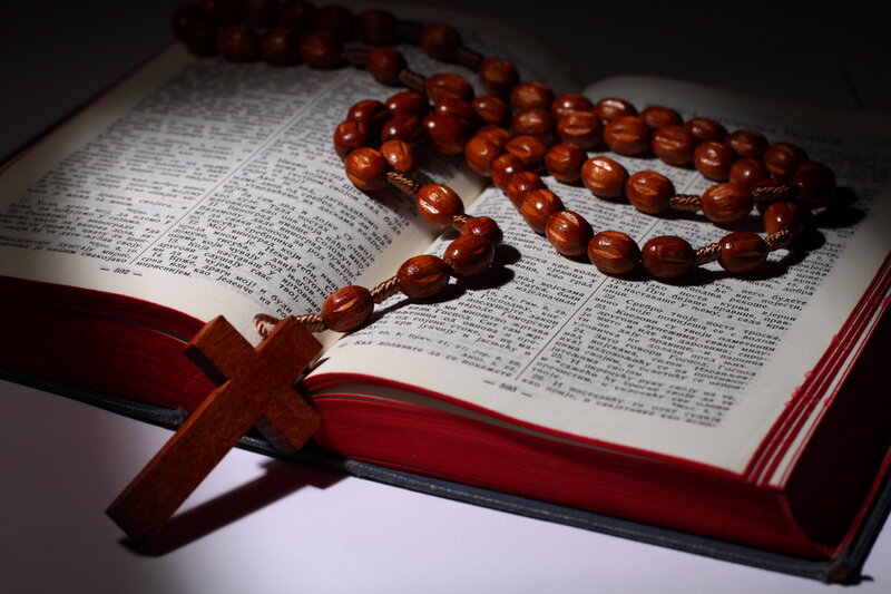 Open Book with Rosary — Brown