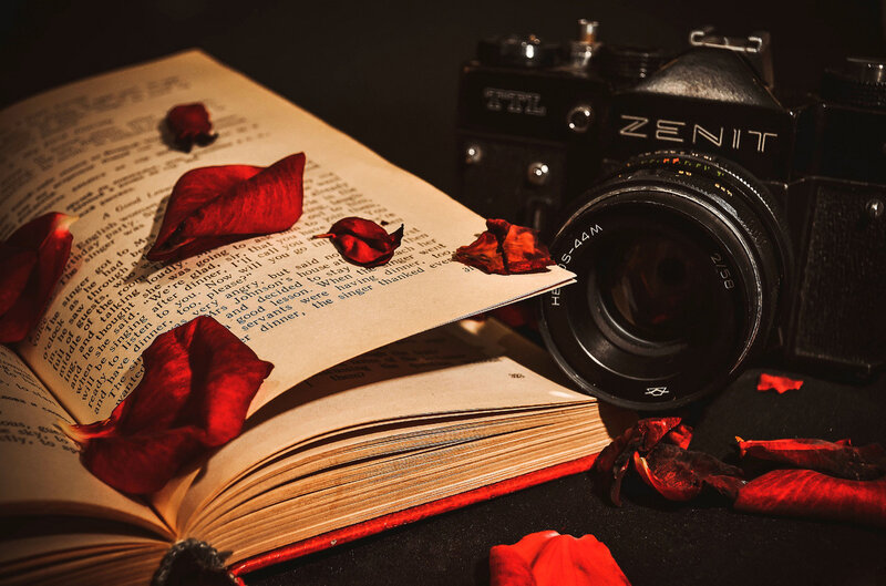 Open Book with Rose Petals — Black