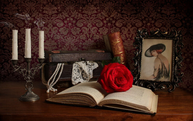 Open Book with Rose — Red