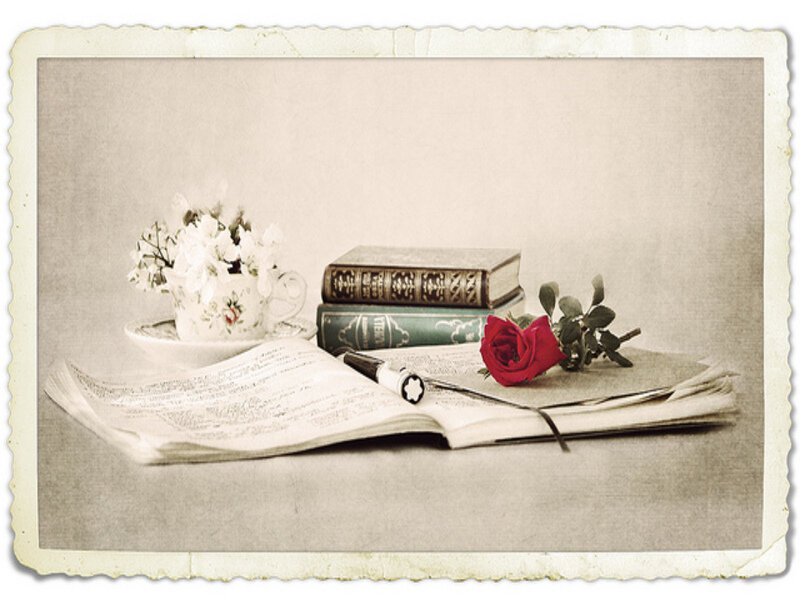 Open Book with Rose — Sepia