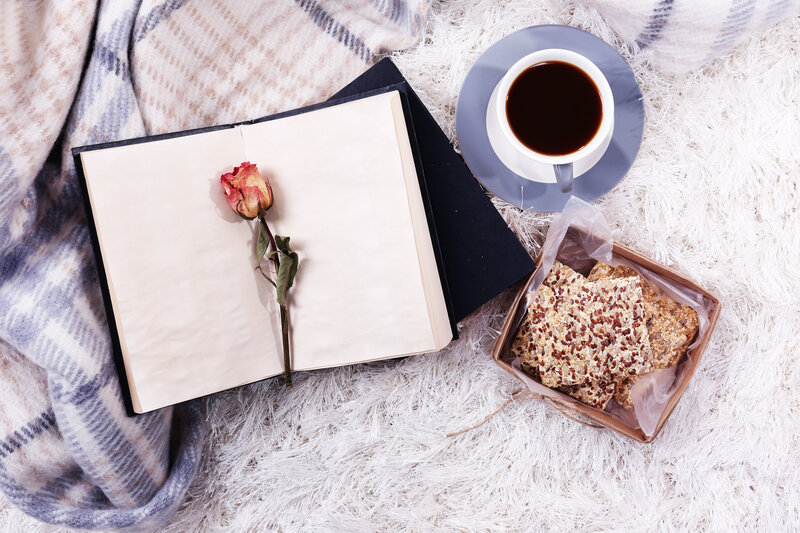 Open Book with Rose — White, Cozy