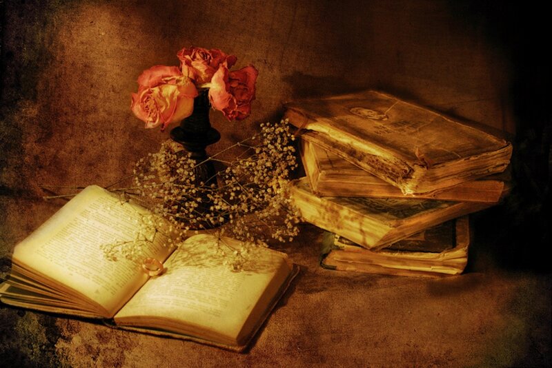 Open Book with Roses — Brown