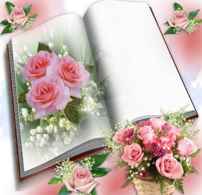 Open Book with Roses — Pink, Serene, Digital Art