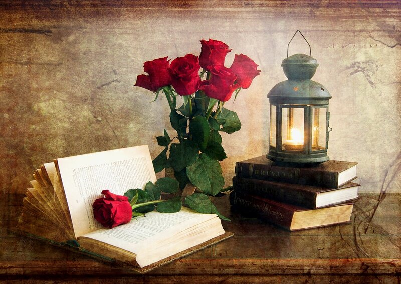 Open Book with Roses — Red, Serene