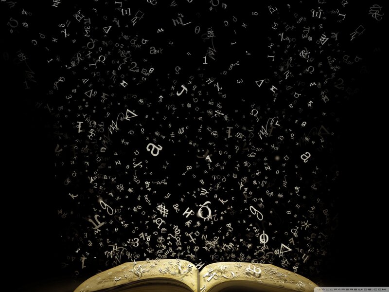 Open Book with Symbols — Black, Dramatic, Digital Art, Light