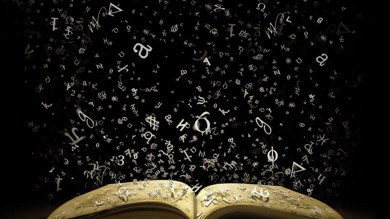 Open Book with Symbols — Black