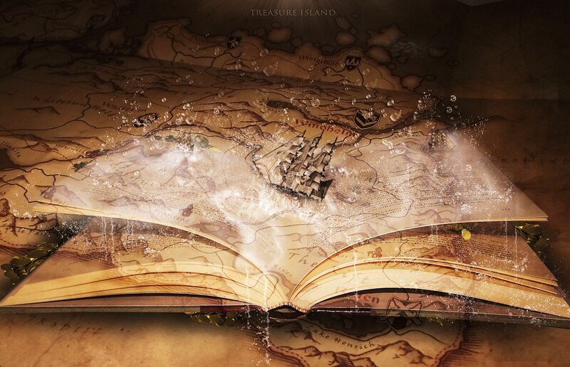 Open Book with Treasure Map