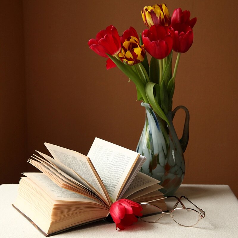 Open Book with Tulips