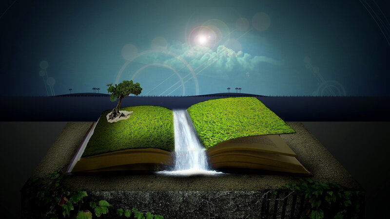 Open Book with Waterfall — Green
