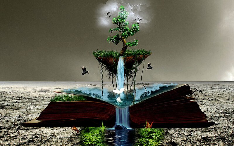 Open Book with Waterfall
