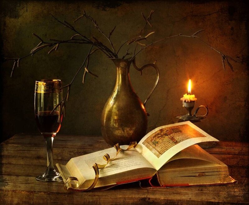 Open Book with Wine Glass