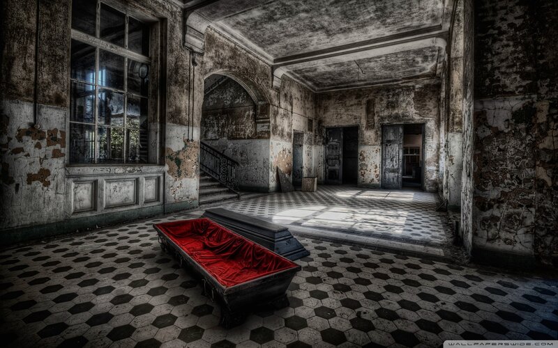 Open Coffin in Abandoned Hall