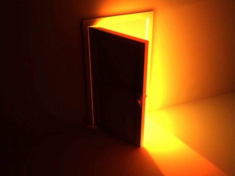 Open Door Emitting Light — Yellow