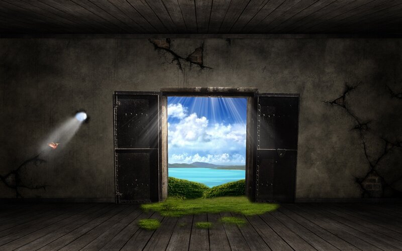 Open Door to Beach — Green, Dramatic