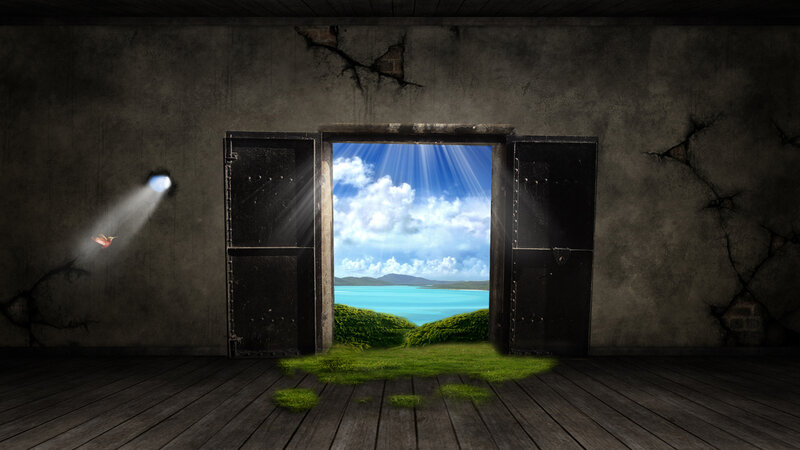 Open Door to Landscape — Green, Dramatic