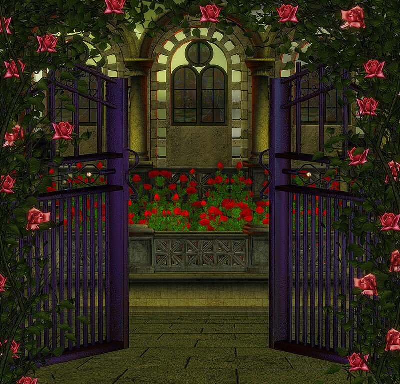 Open Gate with Roses