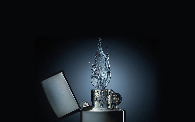 Open Lighter with Water Splash
